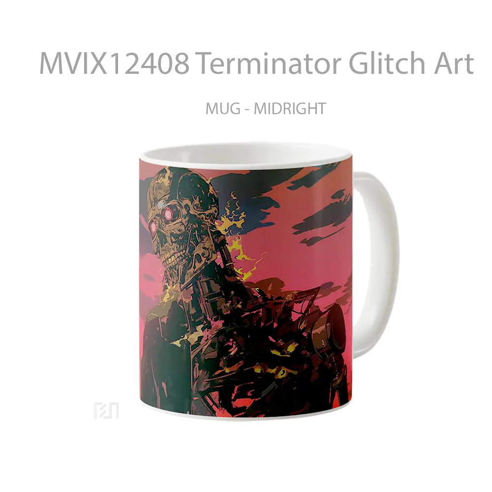 Mug Terminator Glitch Art Mug Aesthetic Koleksi Spesial - All-side / Desain
