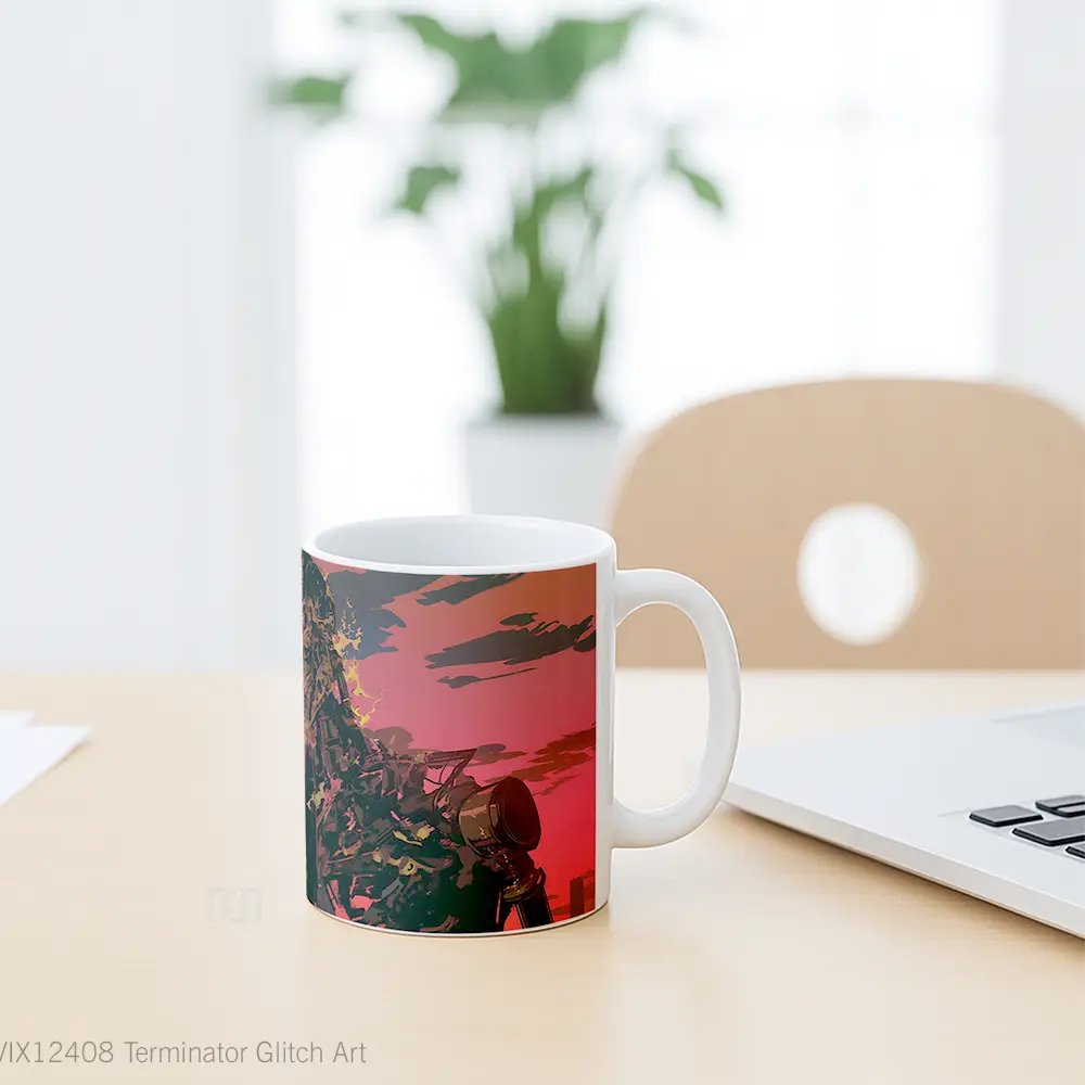 Mug Terminator Glitch Art Mug Aesthetic Koleksi Spesial - All-side / Desain