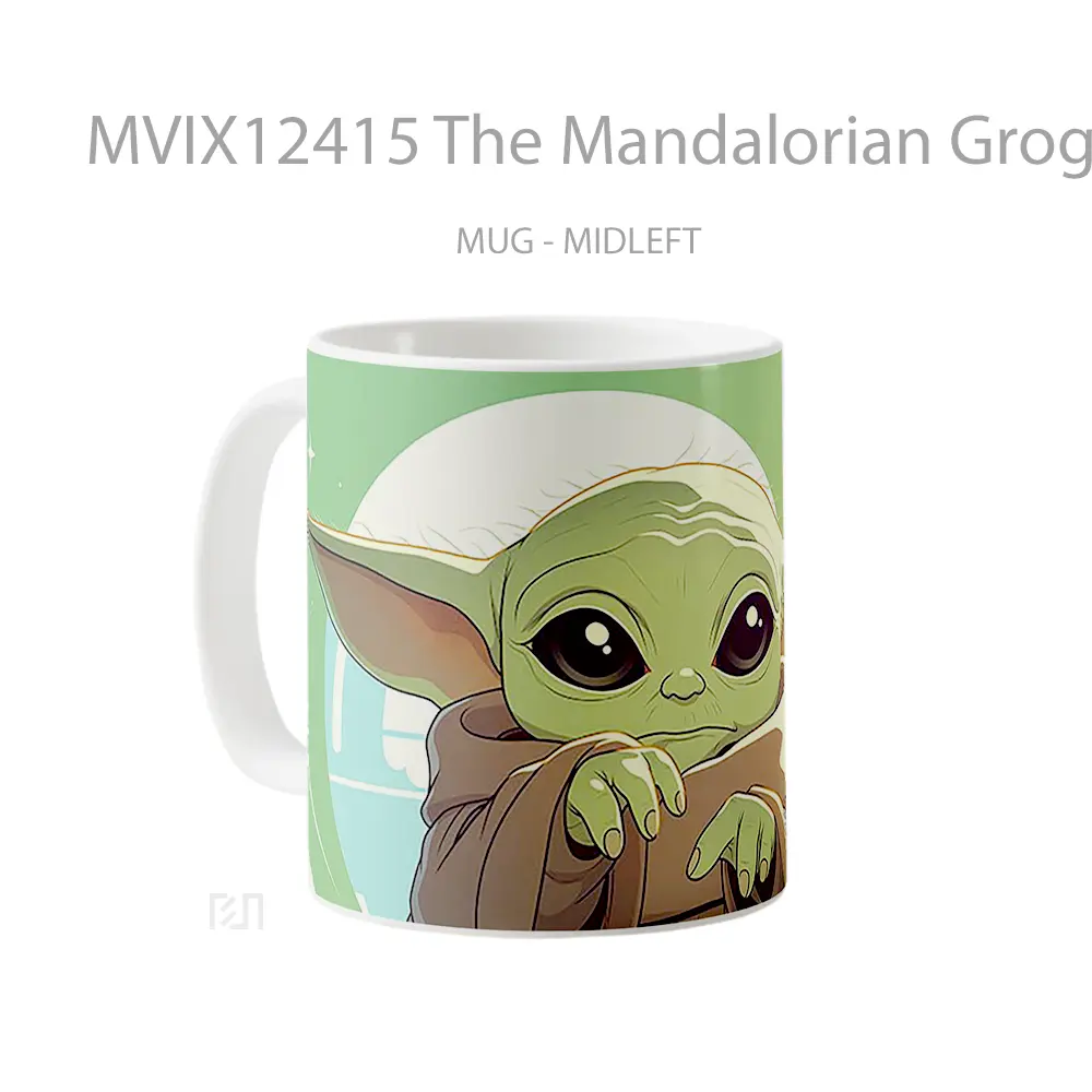 Mug The Mandalorian Grogu Green Background Hadiah Lucu dan Menarik - All-side / Desain