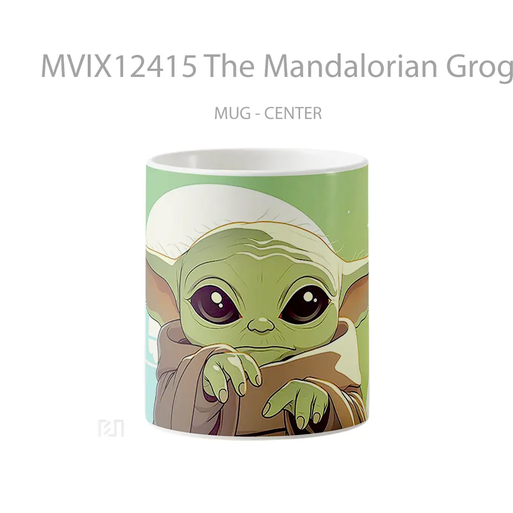 Mug The Mandalorian Grogu Green Background Hadiah Lucu dan Menarik