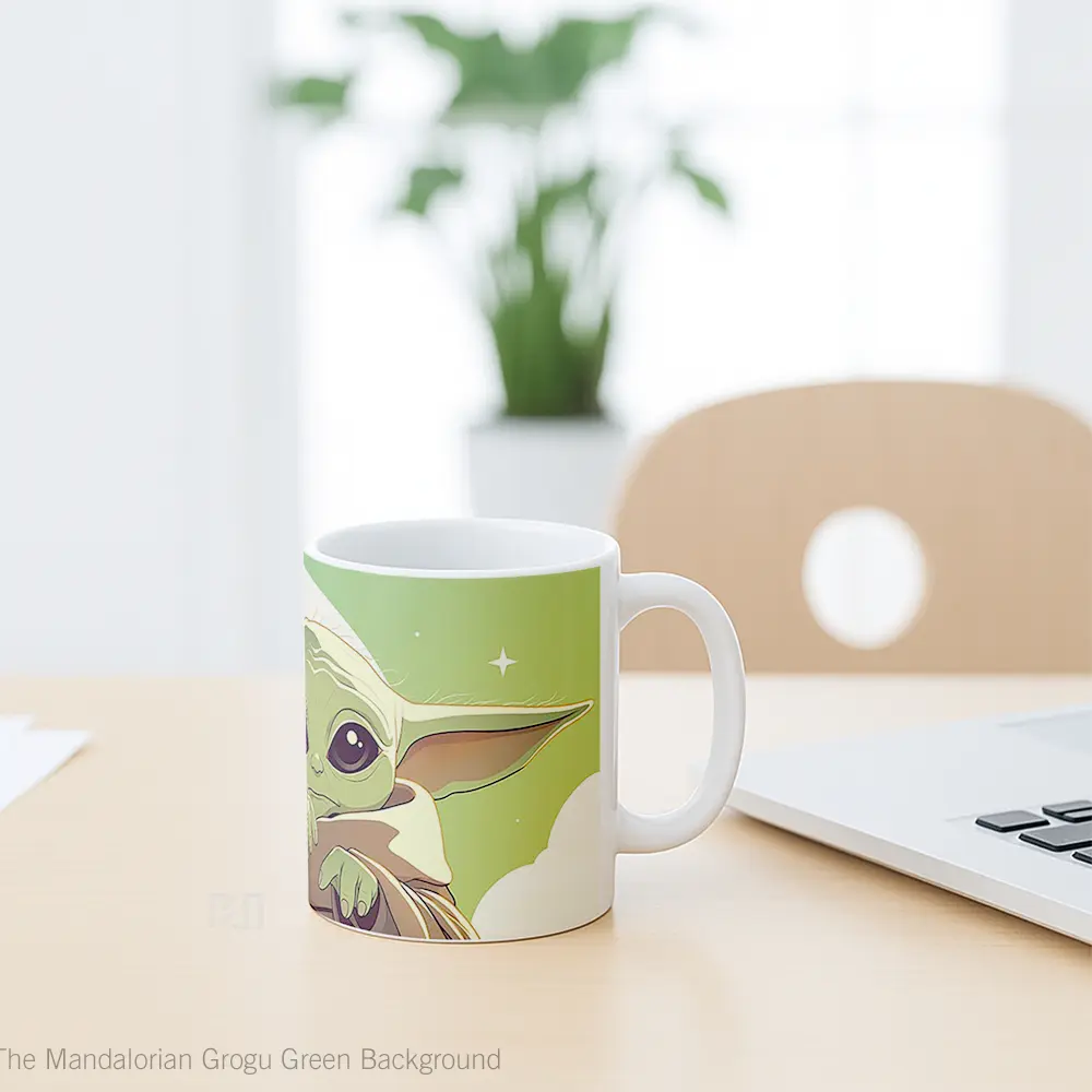 Mug The Mandalorian Grogu Green Background Hadiah Lucu dan Menarik - All-side / Desain