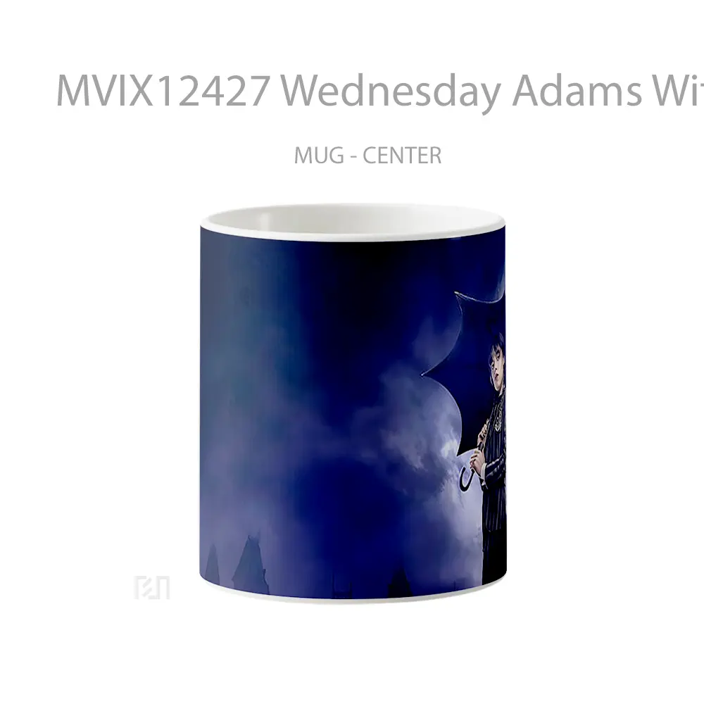 Mug Wednesday Adams With Umbrella Purple Gelas Keramik Desain Unik