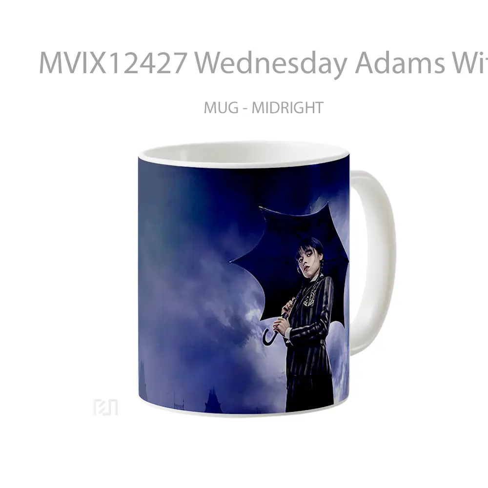 Mug Wednesday Adams With Umbrella Purple Gelas Keramik Desain Unik - All-side / Desain