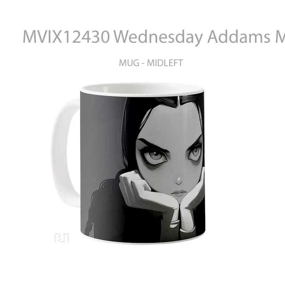 Mug Wednesday Addams Monochrome Dark Stare Gelas Keramik Desain Unik - All-side / Desain