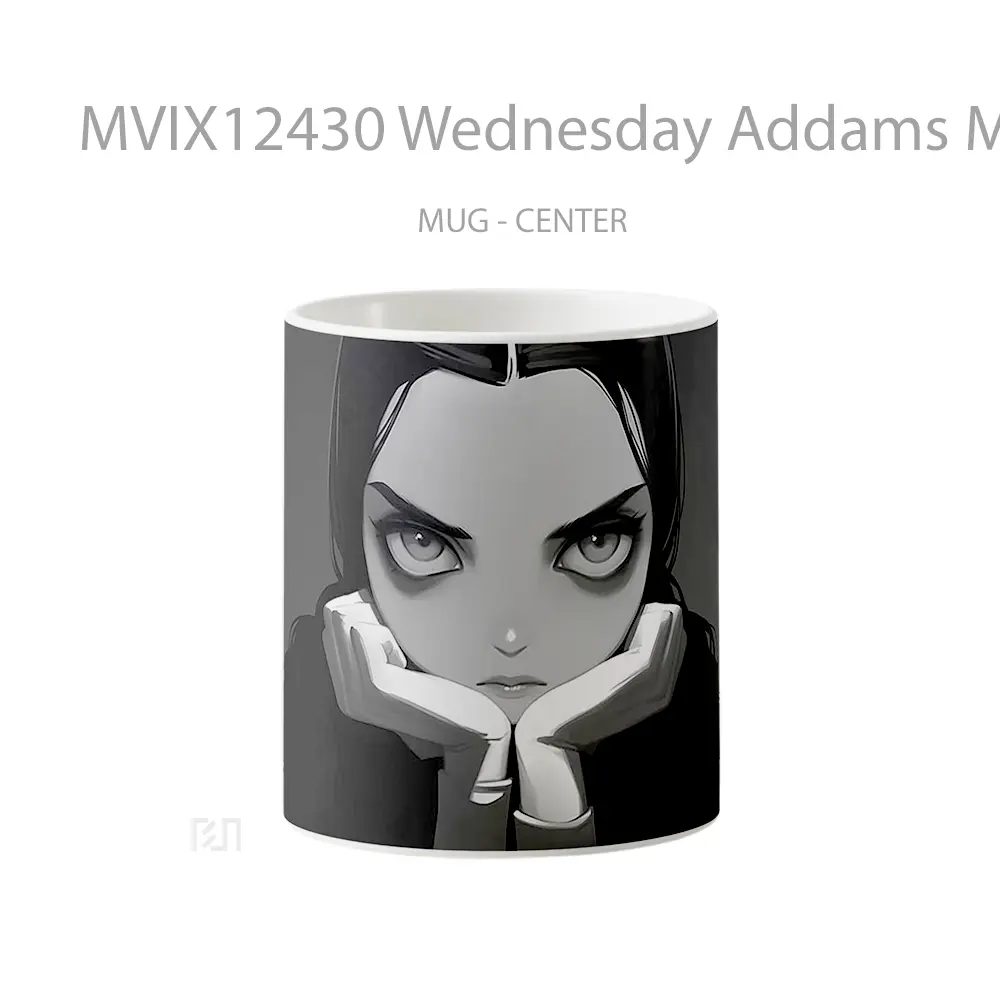 Mug Wednesday Addams Monochrome Dark Stare Gelas Keramik Desain Unik