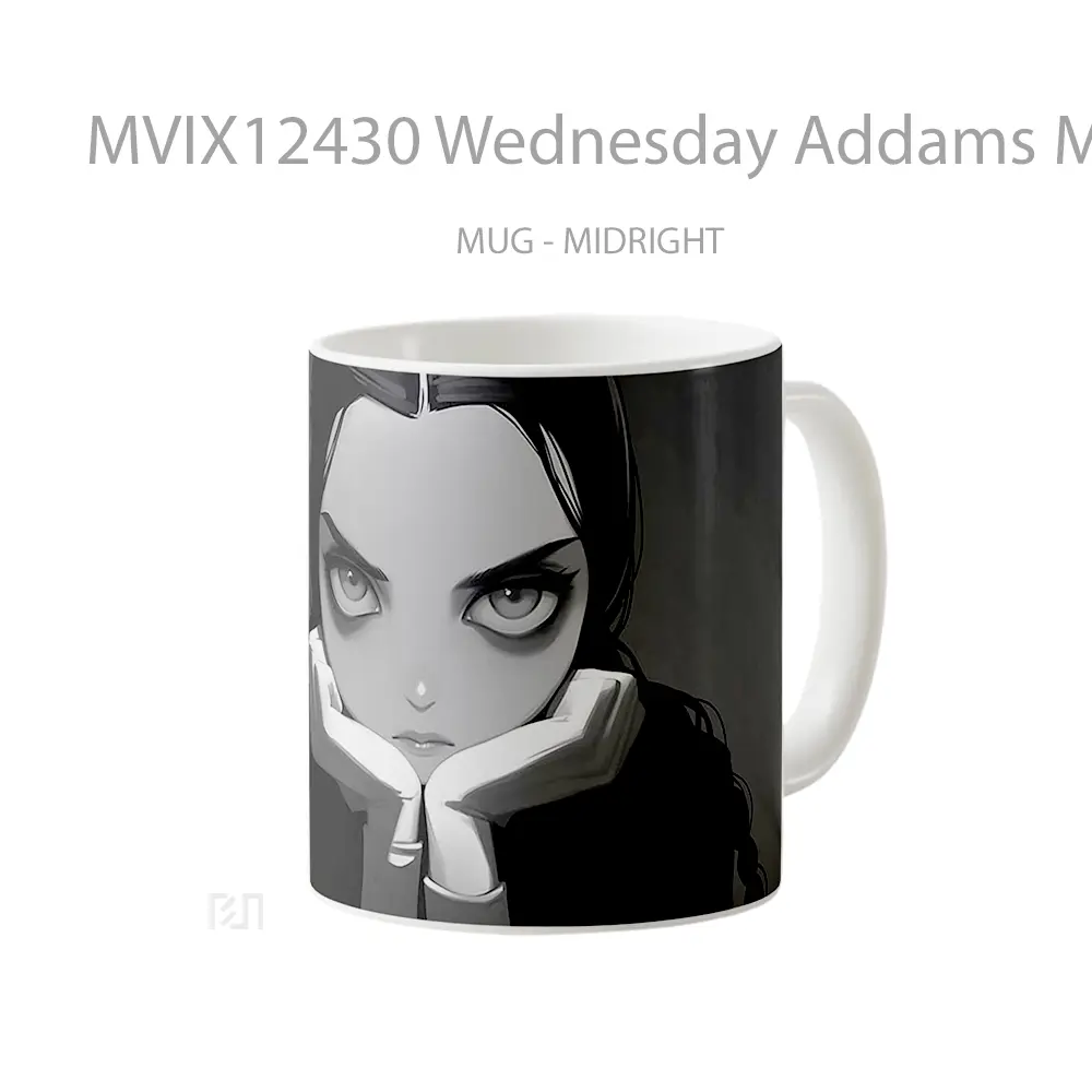 Mug Wednesday Addams Monochrome Dark Stare Gelas Keramik Desain Unik - All-side / Desain