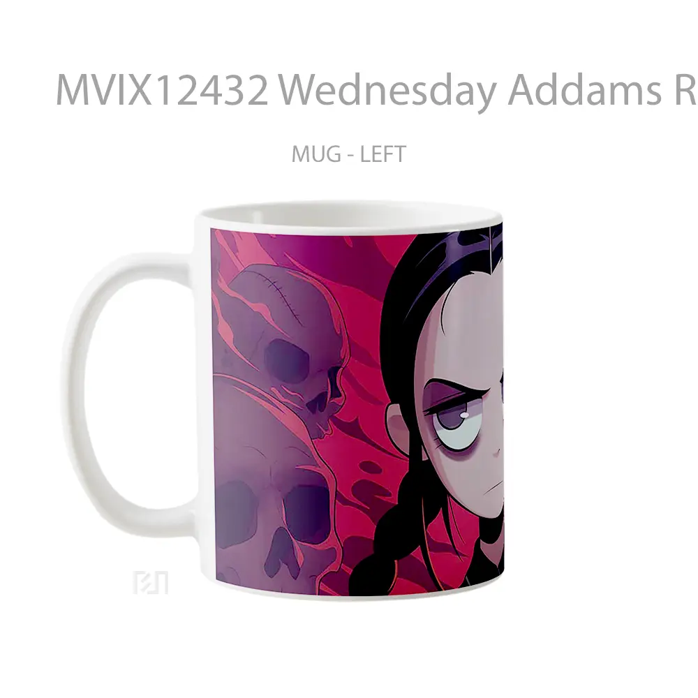 Mug Wednesday Addams Red Skulls Cartoon Art Gelas Keramik Desain Unik - All-side / Desain