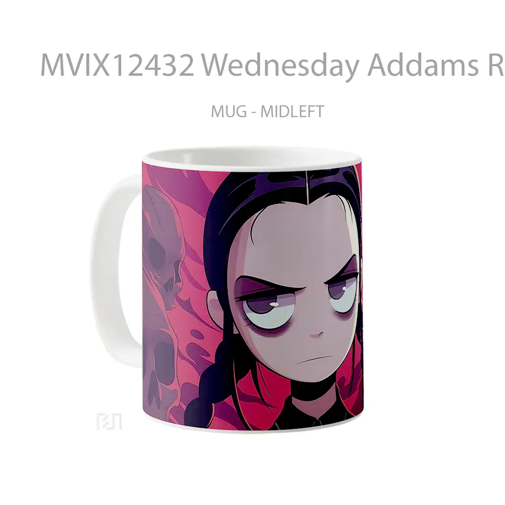 Mug Wednesday Addams Red Skulls Cartoon Art Gelas Keramik Desain Unik - All-side / Desain