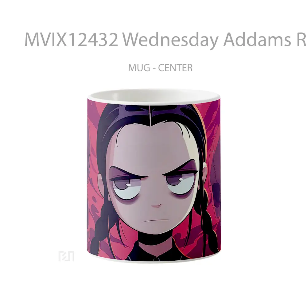 Mug Wednesday Addams Red Skulls Cartoon Art Gelas Keramik Desain Unik