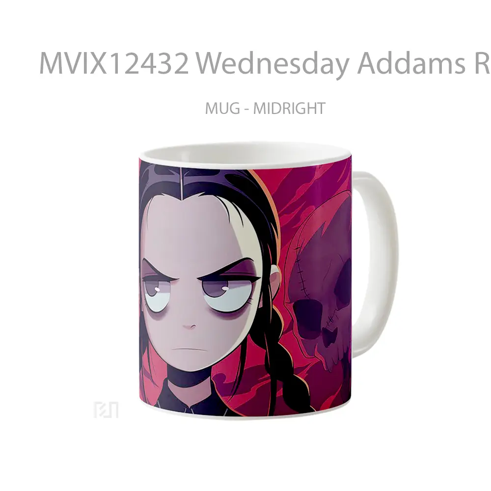 Mug Wednesday Addams Red Skulls Cartoon Art Gelas Keramik Desain Unik - All-side / Desain
