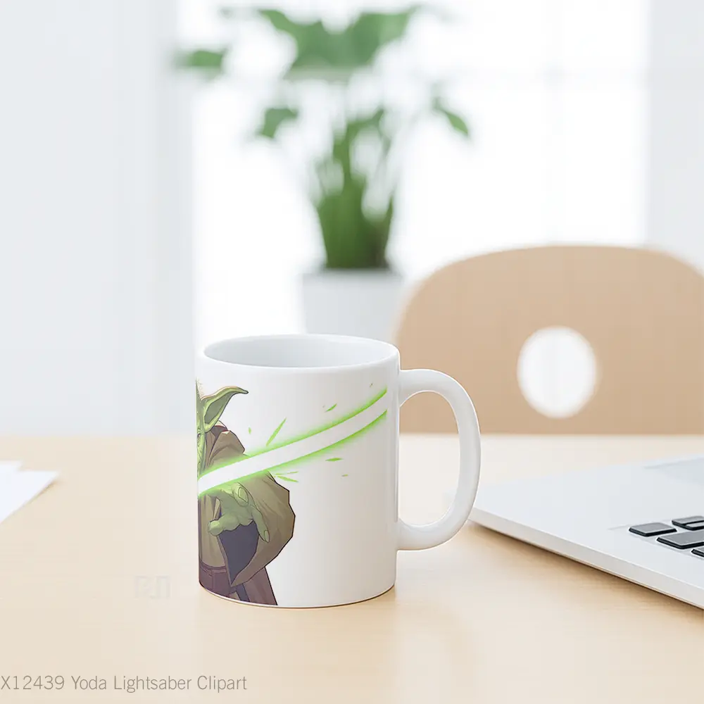 Mug Yoda Lightsaber Clipart Hadiah Lucu dan Menarik - All-side / Desain