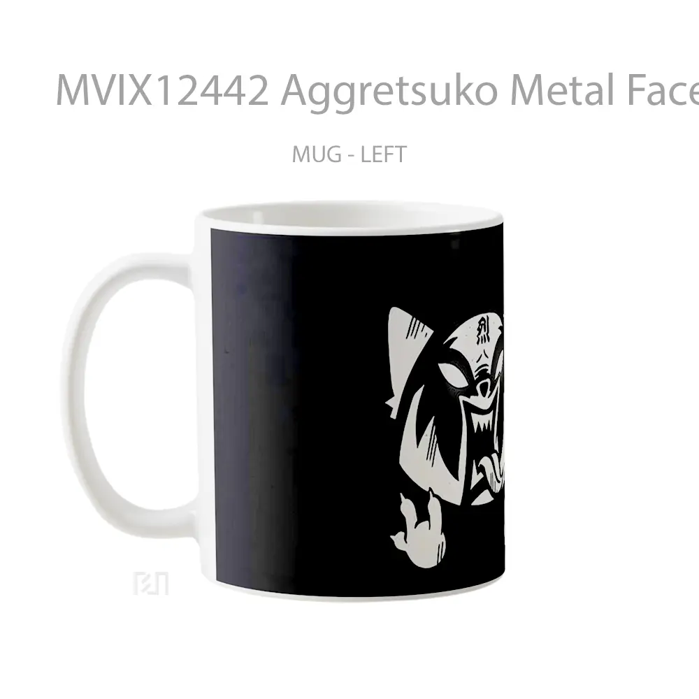 Mug Aggretsuko Metal Face Logo Black Background Mug Aesthetic Koleksi Spesial - All-side / Desain