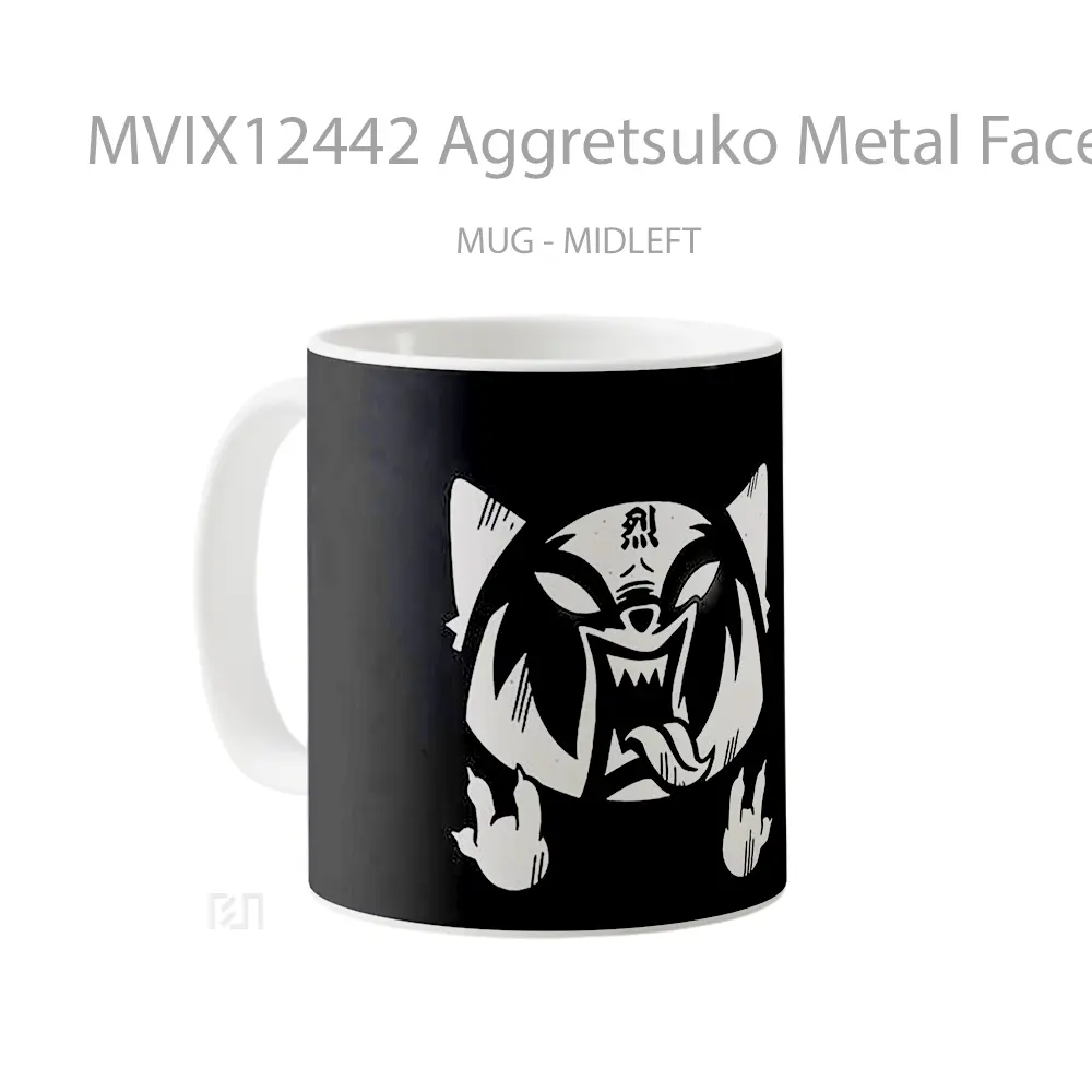 Mug Aggretsuko Metal Face Logo Black Background Mug Aesthetic Koleksi Spesial - All-side / Desain