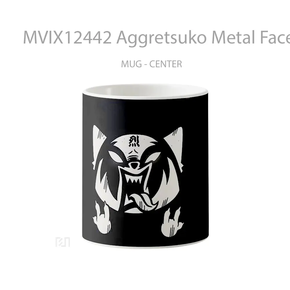 Mug Aggretsuko Metal Face Logo Black Background Mug Aesthetic Koleksi Spesial