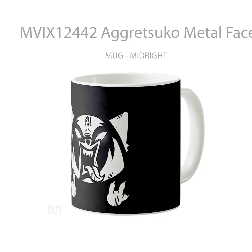 Mug Aggretsuko Metal Face Logo Black Background Mug Aesthetic Koleksi Spesial - All-side / Desain