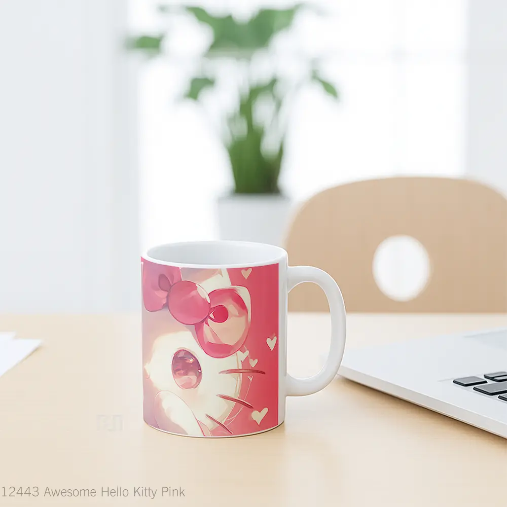 Mug Awesome Hello Kitty Pink Gelas Keramik Desain Unik - All-side / Desain