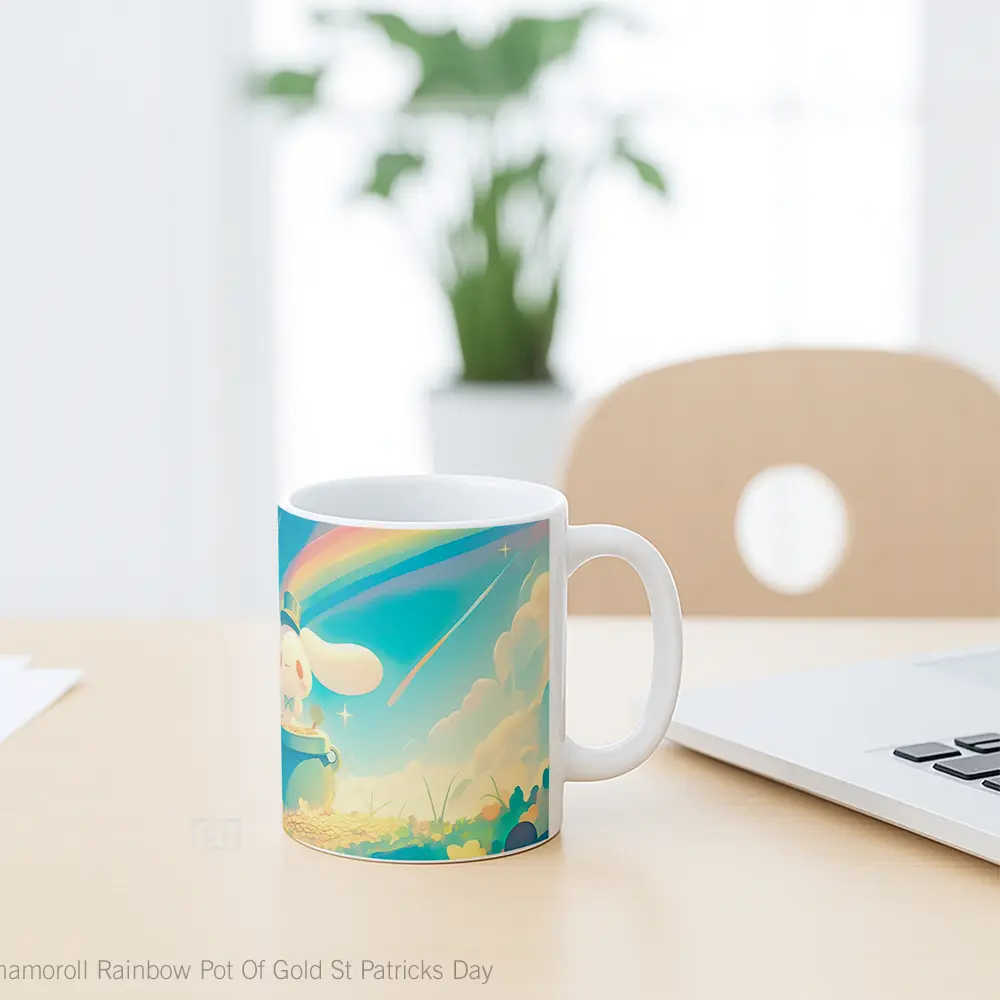 Mug Cinnamoroll Rainbow Pot Of Gold St Patricks Day Hadiah Lucu dan Menarik - All-side / Desain