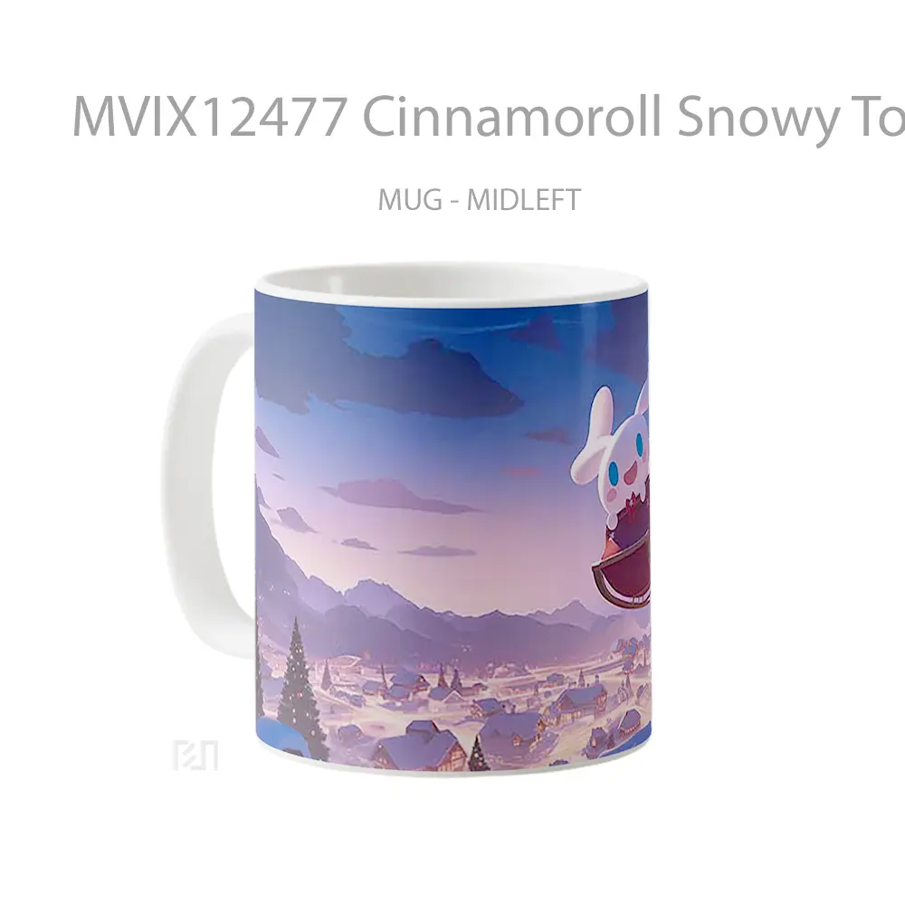 Mug Cinnamoroll Snowy Town Sleigh Christmas Scene Hadiah Lucu dan Menarik - All-side / Desain