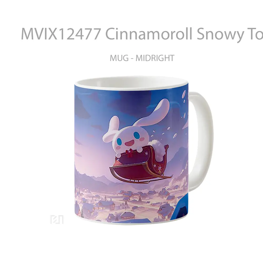 Mug Cinnamoroll Snowy Town Sleigh Christmas Scene Hadiah Lucu dan Menarik - All-side / Desain