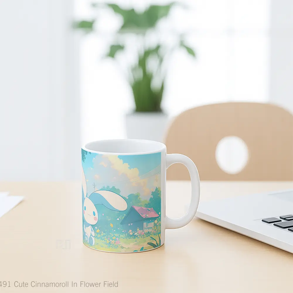 Mug Cute Cinnamoroll In Flower Field Mug Aesthetic Koleksi Spesial - All-side / Desain