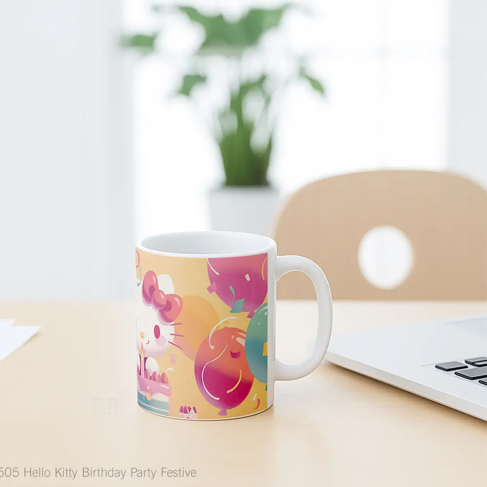 Mug Hello Kitty Birthday Party Festive Gelas Keramik Desain Unik - All-side / Desain