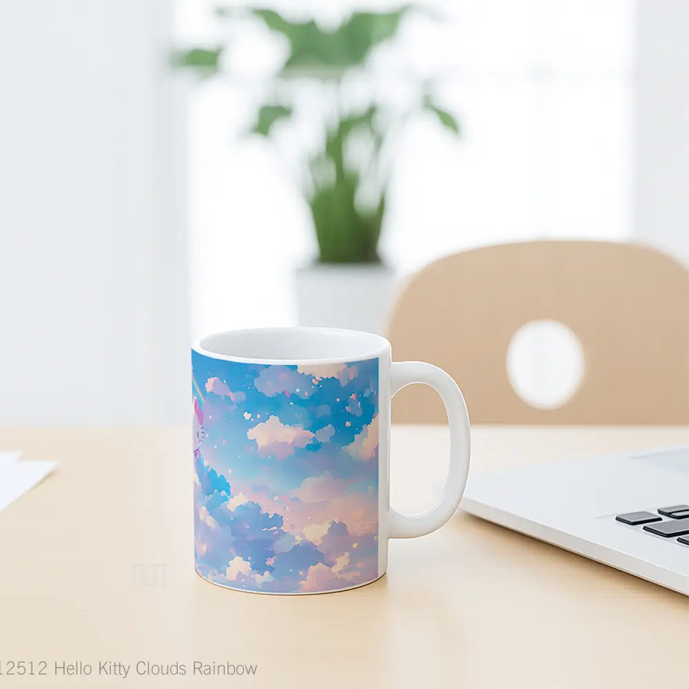 Mug Hello Kitty Clouds Rainbow Koleksi Mug Limited Edition - All-side / Desain