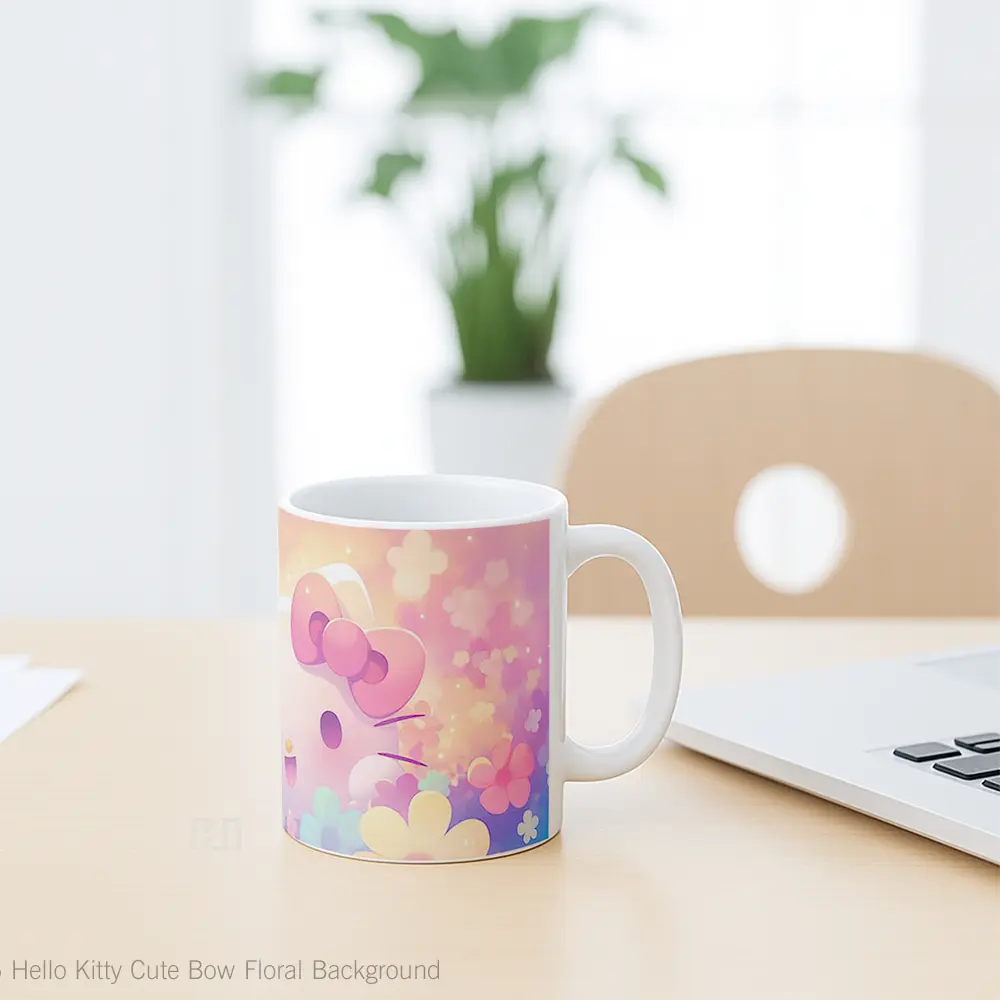 Mug Hello Kitty Cute Bow Floral Background Koleksi Mug Limited Edition - All-side / Desain