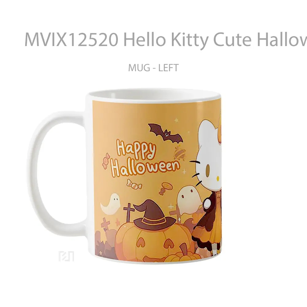 Mug Hello Kitty Cute Halloween Pumpkins Hadiah Lucu dan Menarik - All-side / Desain