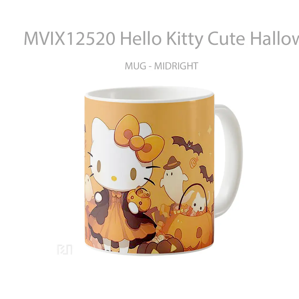 Mug Hello Kitty Cute Halloween Pumpkins Hadiah Lucu dan Menarik - All-side / Desain