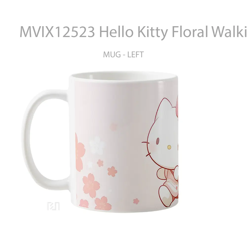Mug Hello Kitty Floral Walking Hadiah Lucu dan Menarik - All-side / Desain