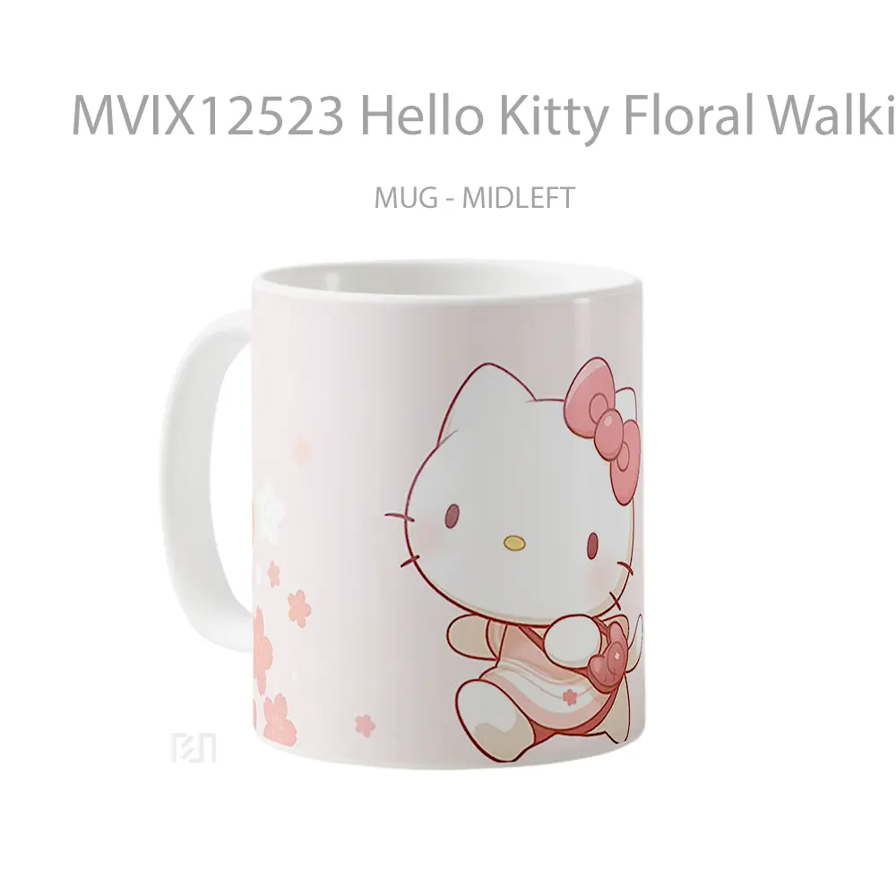 Mug Hello Kitty Floral Walking Hadiah Lucu dan Menarik - All-side / Desain