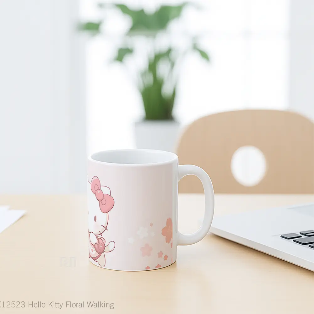 Mug Hello Kitty Floral Walking Hadiah Lucu dan Menarik - All-side / Desain