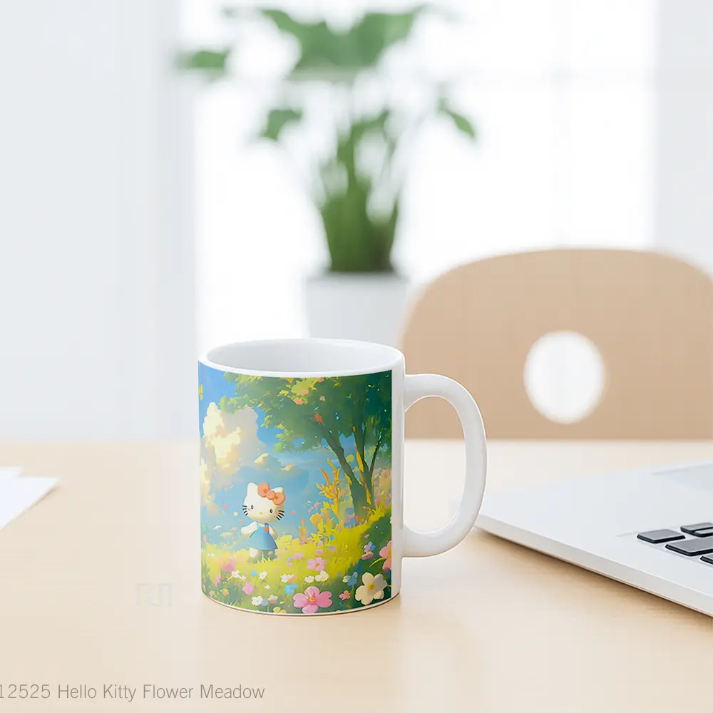 Mug Hello Kitty Flower Meadow Gelas Keramik Desain Unik - All-side / Desain
