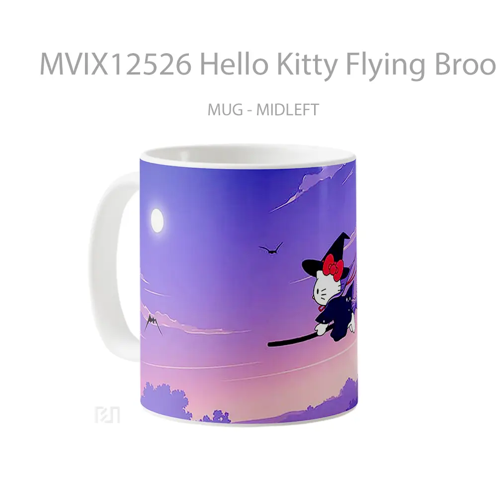 Mug Hello Kitty Flying Broomstick Halloween Gelas Keramik Desain Unik - All-side / Desain