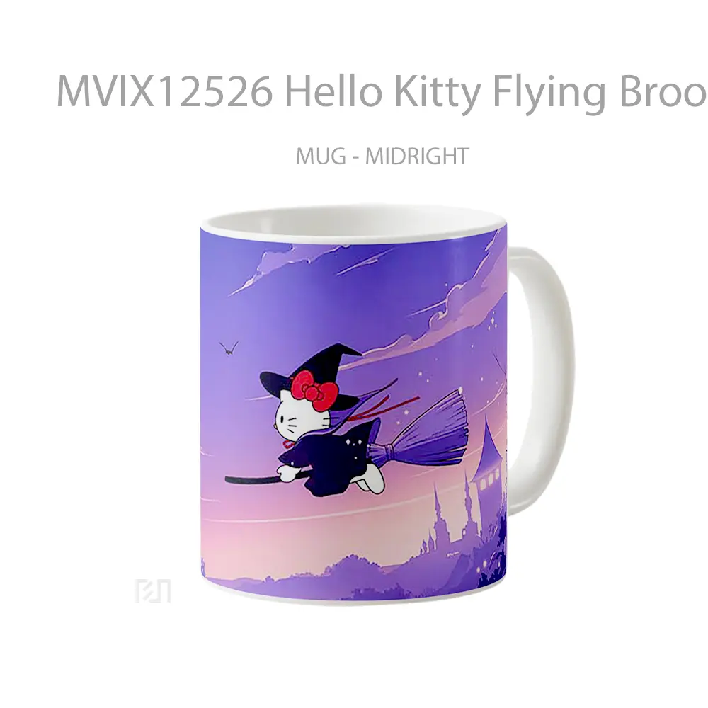 Mug Hello Kitty Flying Broomstick Halloween Gelas Keramik Desain Unik - All-side / Desain