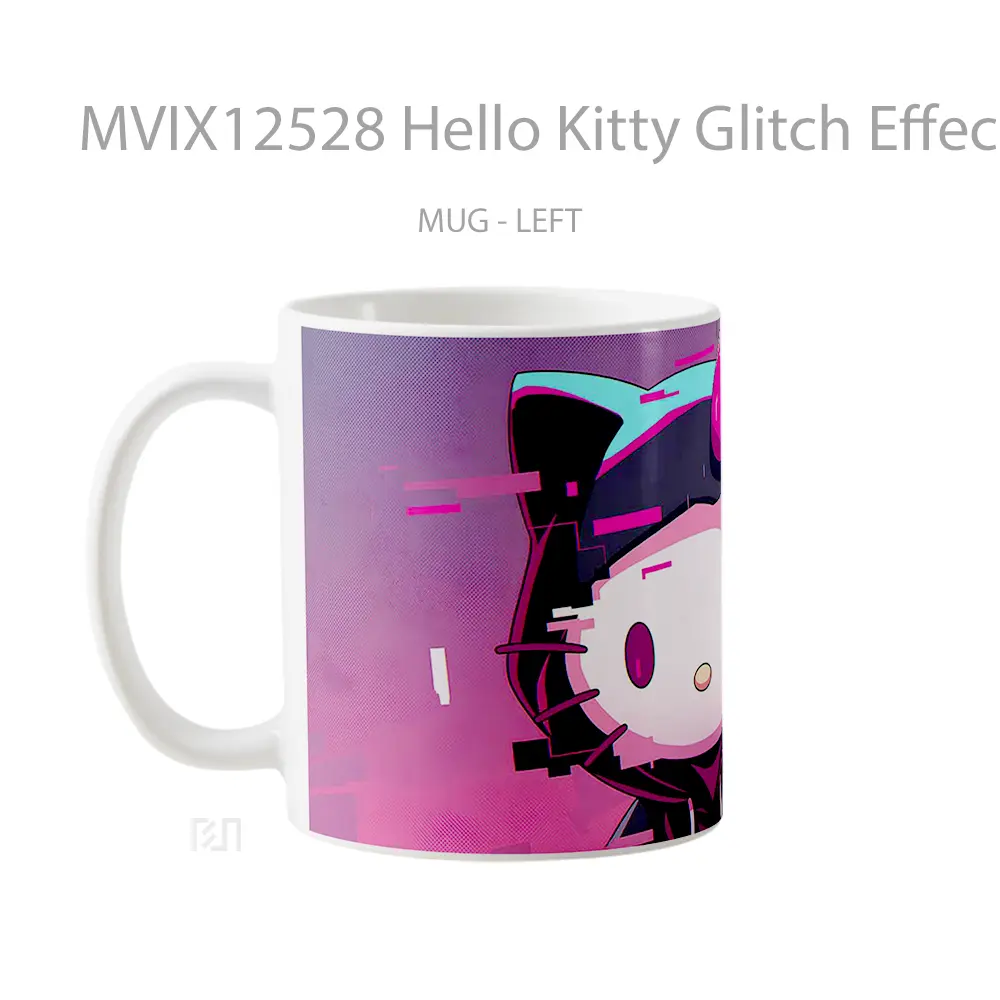 Mug Hello Kitty Glitch Effect Vaporwave Koleksi Mug Limited Edition - All-side / Desain