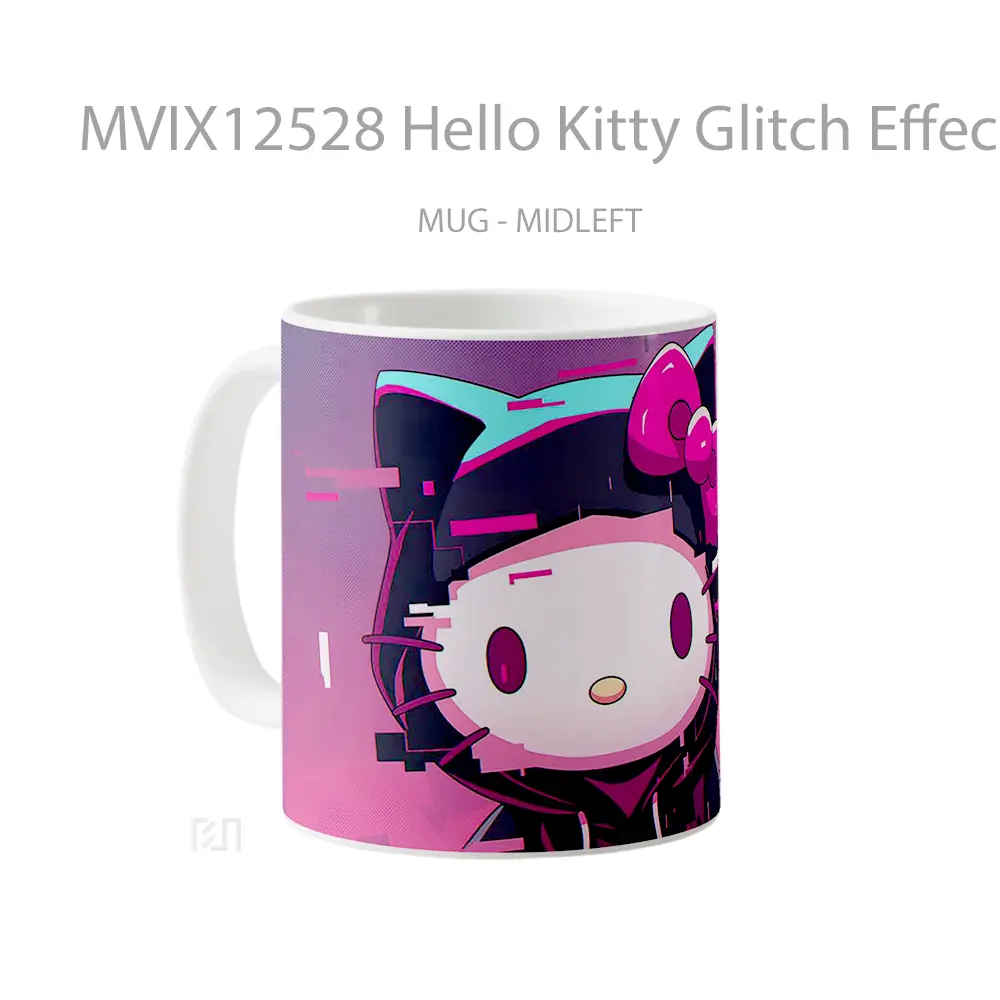 Mug Hello Kitty Glitch Effect Vaporwave Koleksi Mug Limited Edition - All-side / Desain