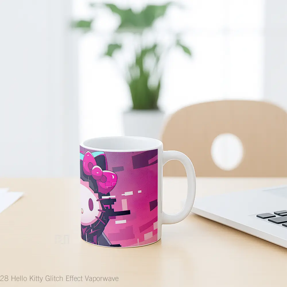 Mug Hello Kitty Glitch Effect Vaporwave Koleksi Mug Limited Edition - All-side / Desain