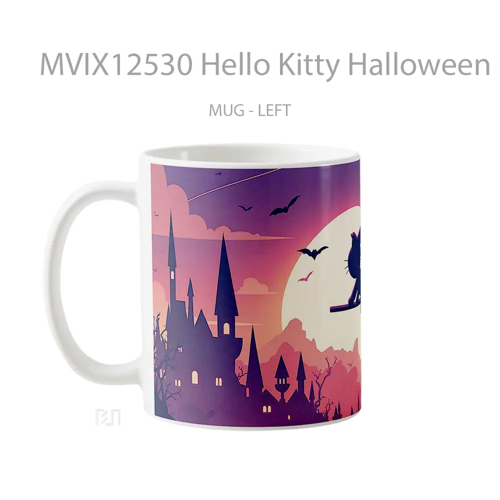 Mug Hello Kitty Halloween Broomstick Gelas Keramik Desain Unik - All-side / Desain