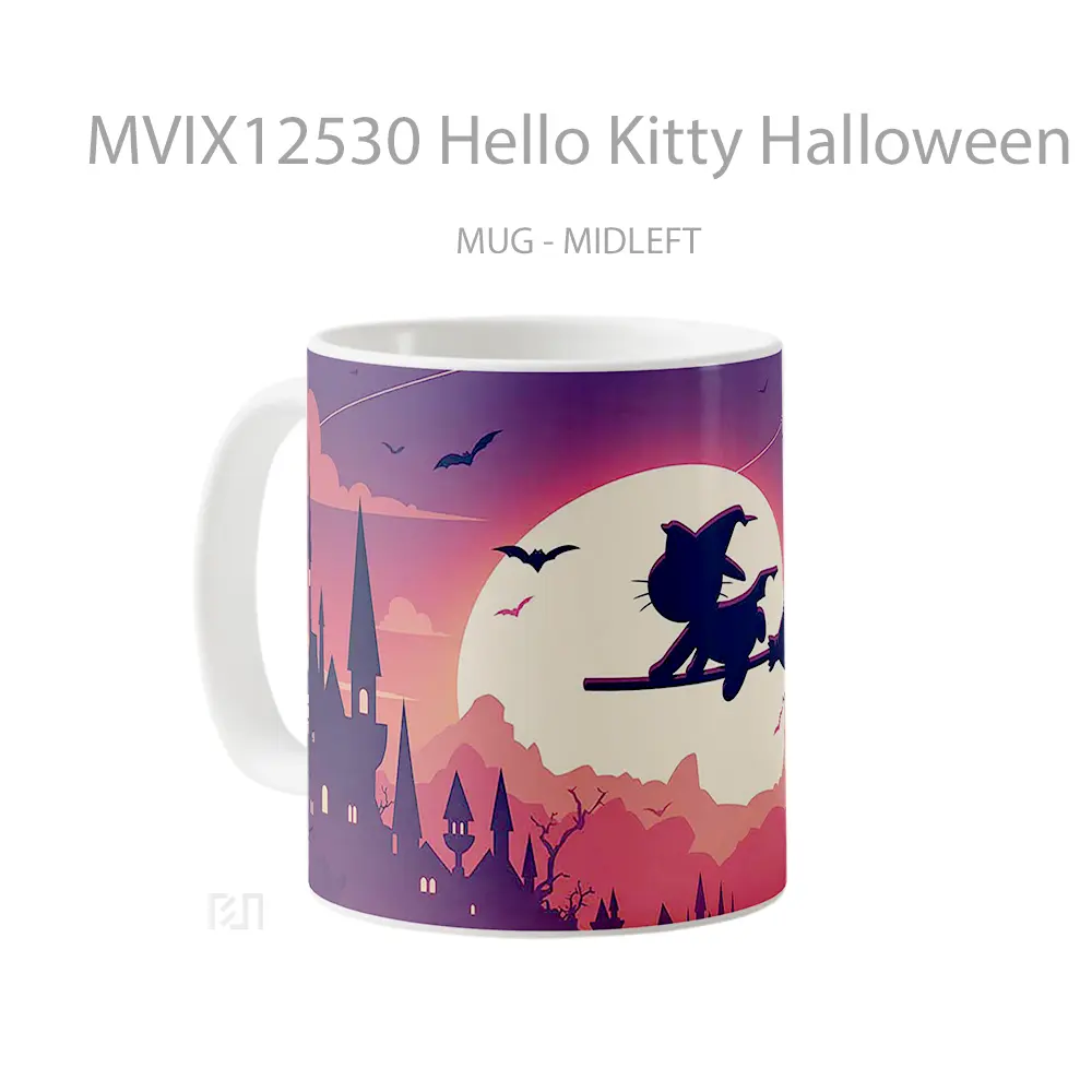 Mug Hello Kitty Halloween Broomstick Gelas Keramik Desain Unik - All-side / Desain