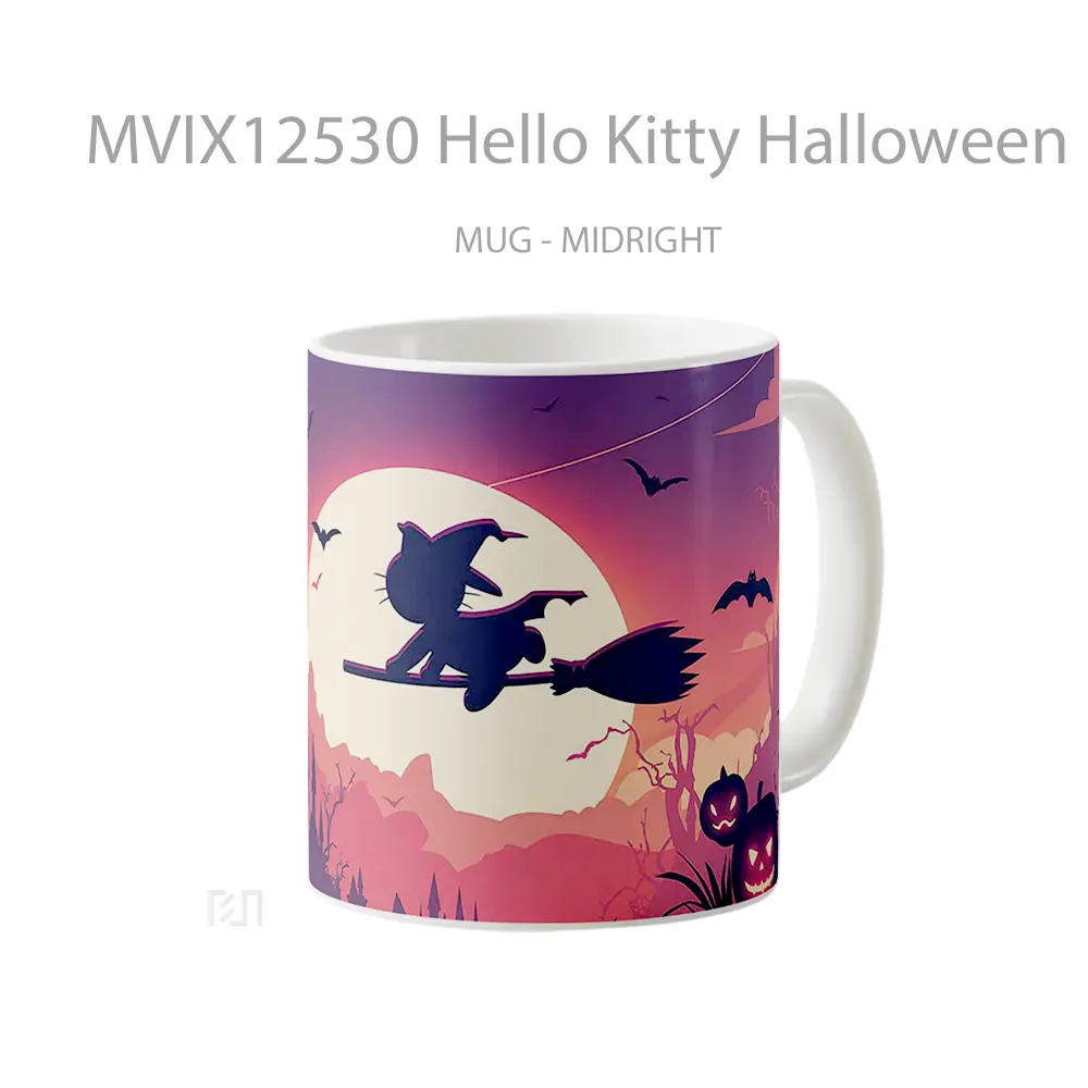 Mug Hello Kitty Halloween Broomstick Gelas Keramik Desain Unik - All-side / Desain