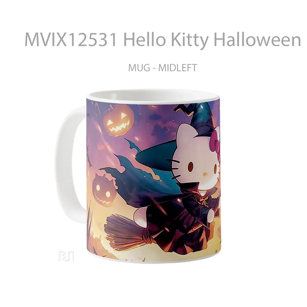 Mug Hello Kitty Halloween Flying Witch Mug Aesthetic Koleksi Spesial - All-side / Desain