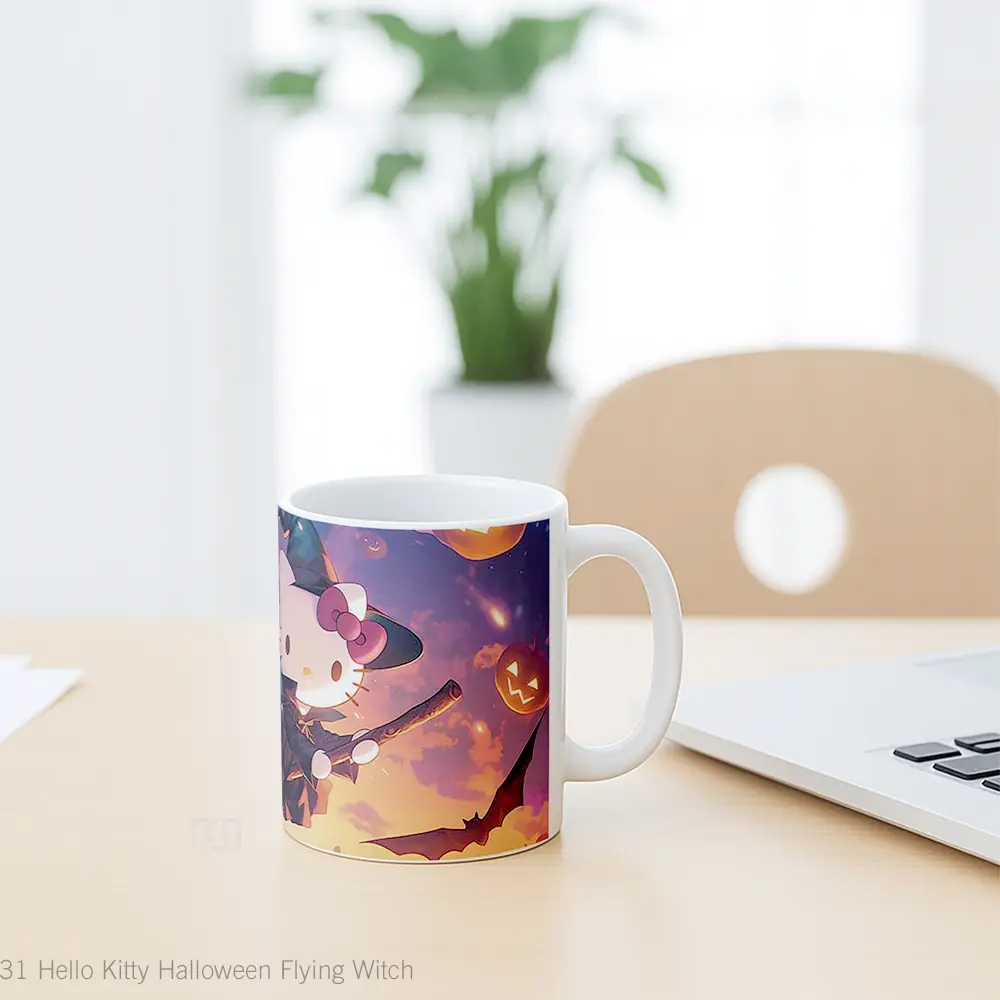 Mug Hello Kitty Halloween Flying Witch Mug Aesthetic Koleksi Spesial - All-side / Desain