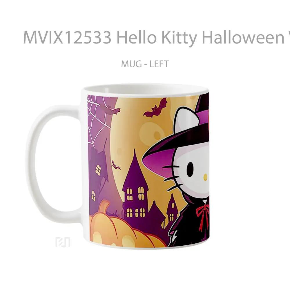 Mug Hello Kitty Halloween Witch Costume Pumpkins Hadiah Lucu dan Menarik - All-side / Desain