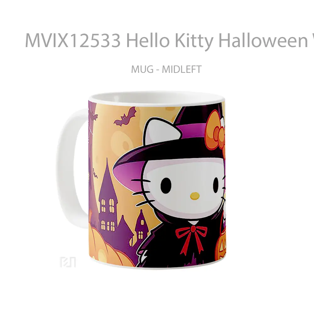 Mug Hello Kitty Halloween Witch Costume Pumpkins Hadiah Lucu dan Menarik - All-side / Desain