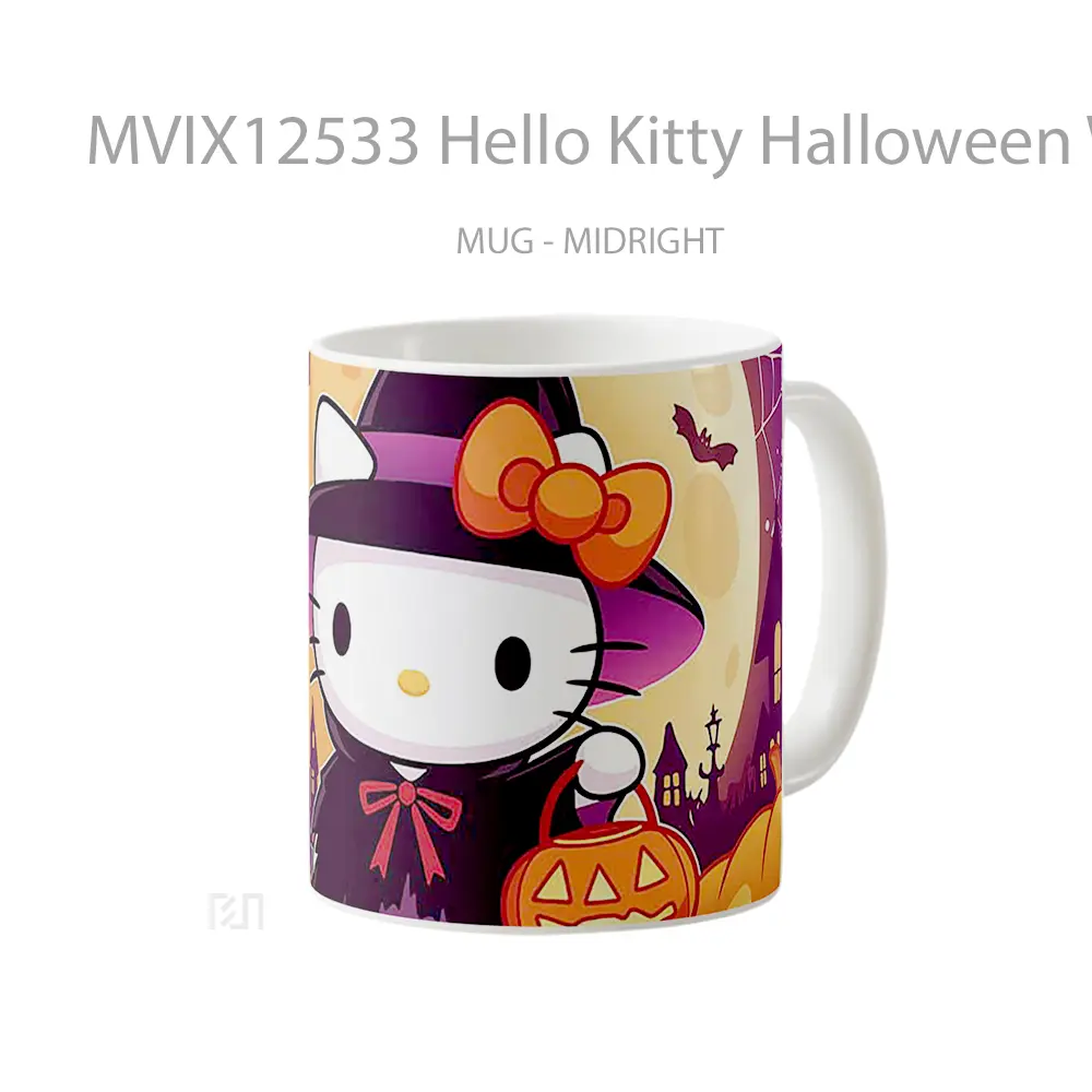Mug Hello Kitty Halloween Witch Costume Pumpkins Hadiah Lucu dan Menarik - All-side / Desain