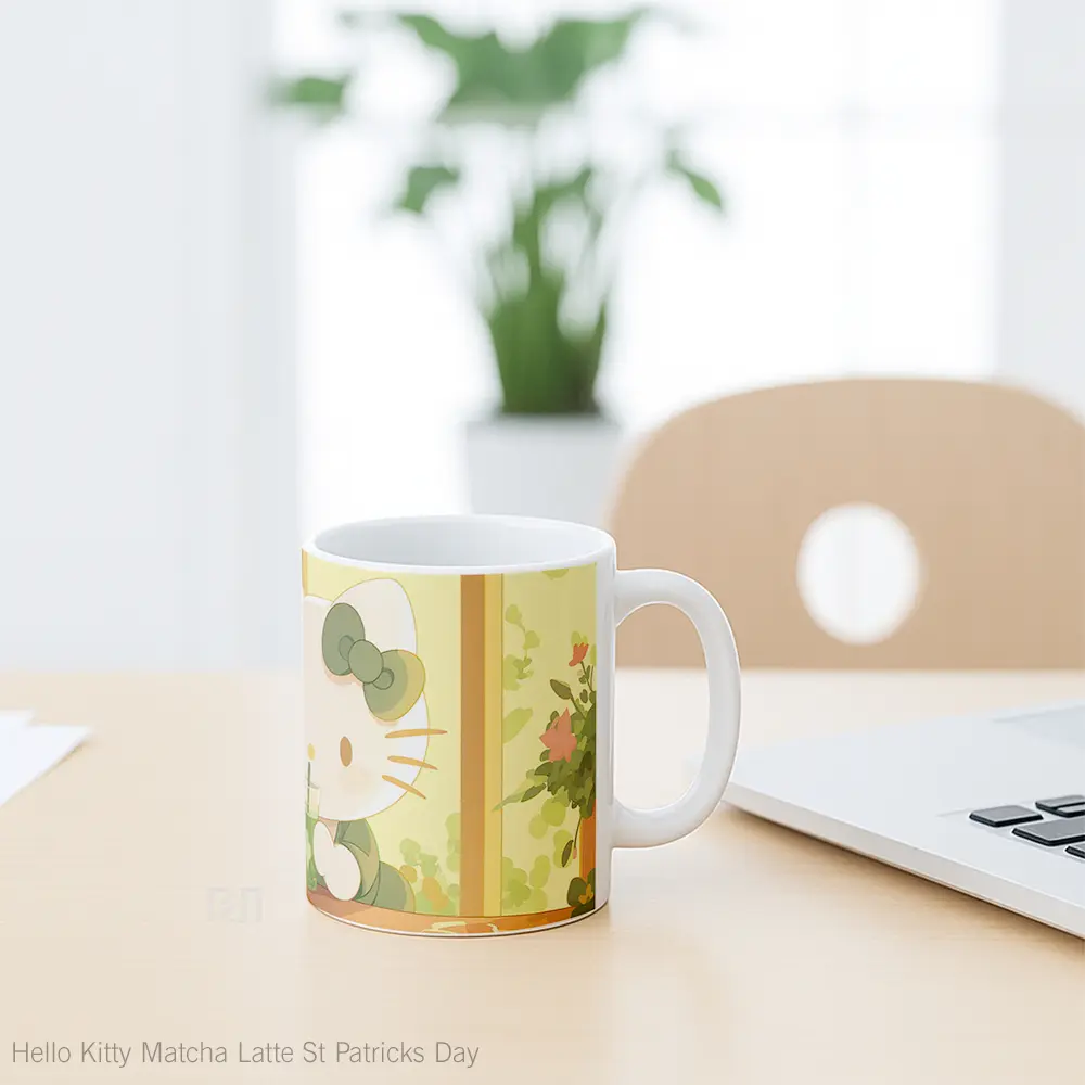 Mug Hello Kitty Matcha Latte St Patricks Day Gelas Keramik Desain Unik - All-side / Desain