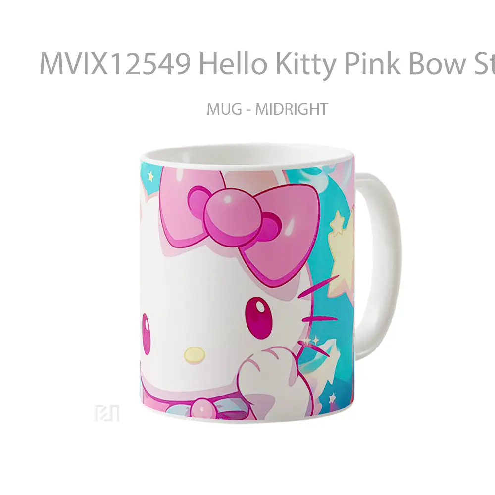 Mug Hello Kitty Pink Bow Stars Sparkles Koleksi Mug Limited Edition - All-side / Desain