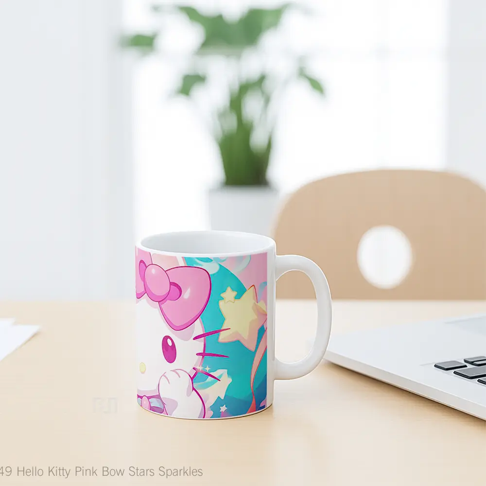 Mug Hello Kitty Pink Bow Stars Sparkles Koleksi Mug Limited Edition - All-side / Desain