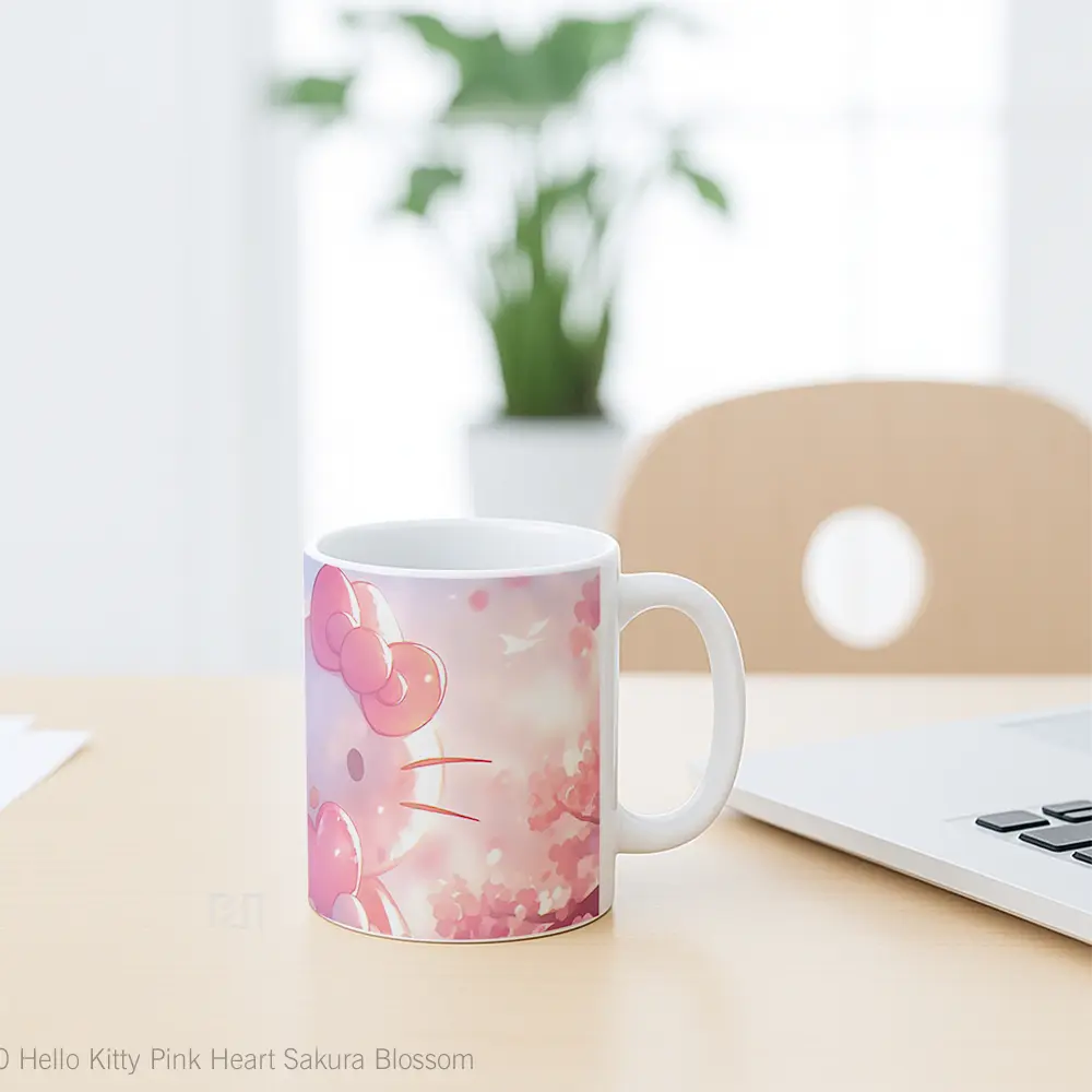 Mug Hello Kitty Pink Heart Sakura Blossom Mug Aesthetic Koleksi Spesial - All-side / Desain